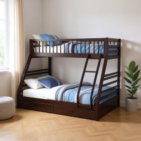 83" X 63" X 65" Espresso Pine Wood Twin Xl Over Queen Bunk Bed