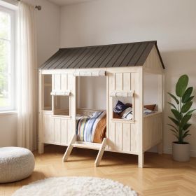 84" X 59" X 77" Weathered White And Washed Gray Cottage Full Bed