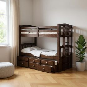 Espresso Twin Over Twin Solid Wood Bunk Bed With Trundle And Storage