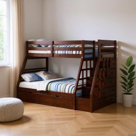 98" X 56" X 65" Espresso Pine Wood Bunk Bed (Twin/Full) With Trundle