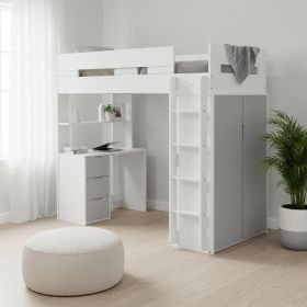 White And Gray Twin Loft Bed And Desk