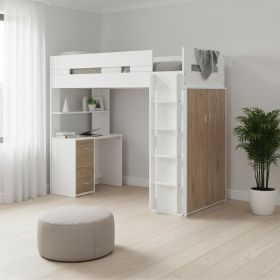 White And Natural Twin Loft Bed And Desk