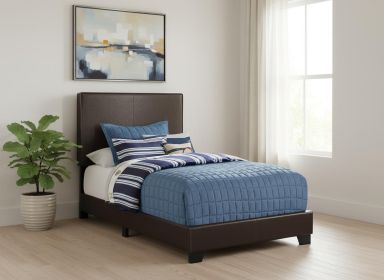 Solid Wood Twin Brown Upholstered Faux Leather Bed