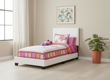 Solid Wood Twin White Upholstered Faux Leather Bed