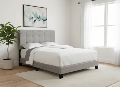 Full Size Grey Linen Bed