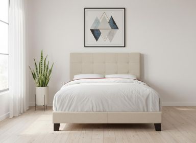 Full Size Beige Linen Bed