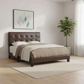 Solid Wood Queen Tufted Brown Upholstered Linen Bed With Nailhead Trim
