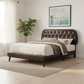 Tufted Brown Standard Bed Upholstered With Headboard