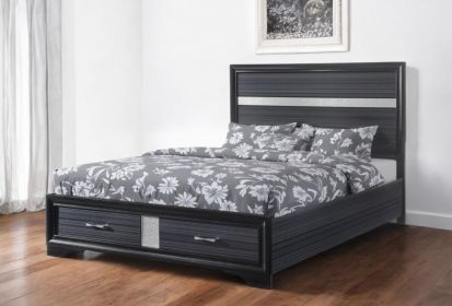 Beige And Black Upholstered Wooltwo Drawer Bed