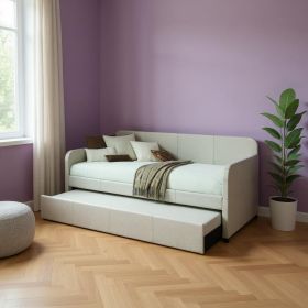 Twin Light Gray And White Upholstered Linen Bed