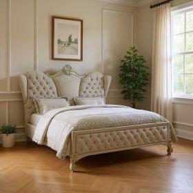 91" X 96" X 75" Ivory Velvet Bone White Upholstery Poly Resin Eastern King Bed