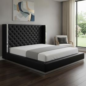Black Tufted Faux Leather King Bed Frame