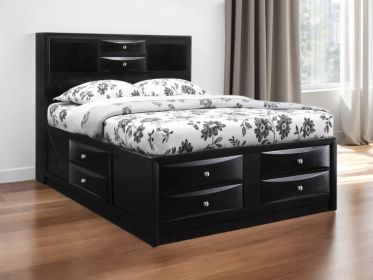 Black Multi-Drawer Queen Bed With Bookcase Headboard