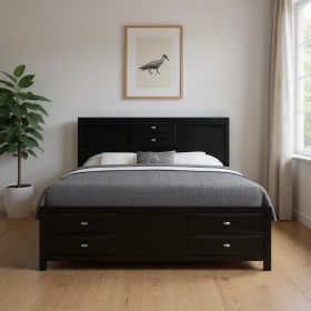 Solid Wood King Black Eight Drawers Bed