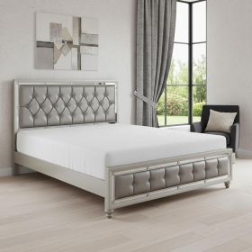 Solid Wood Full Tufted Silver Upholstered Linenno Bed With Nailhead Trim