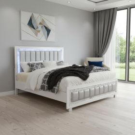 Solid Wood King White Upholstered Faux Leatherno Bed