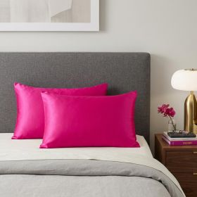 Fuchsia Dreamy Set Of 2 Silky Satin Queen Pillowcases