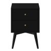 26" Black Solid Wood Two Drawer Nightstand