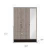 71" Brown And Black Wood Mirrored Three Door Two Drawer Combo Dresser