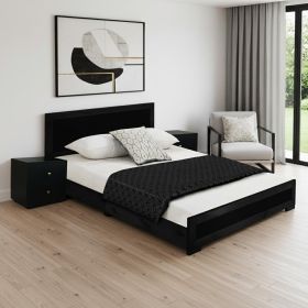 Moma Black Wood Platform Queen Bed With Two Nightstands