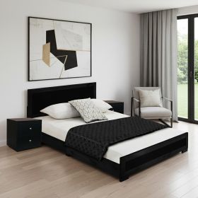 Moma Black Wood Platform King Bed With Two Nightstands