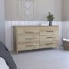 59" Natural And Black Wood Six Drawer Double Dresser