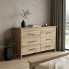 59" Natural And Black Wood Six Drawer Double Dresser