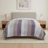 92" X 106" Cream Gray And Pale Purple Striped Cotton Quilt