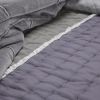 92" X 106" Cream Gray And Pale Purple Striped Cotton Quilt