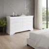 59" White Solid Wood Six Drawer Double Dresser with LED