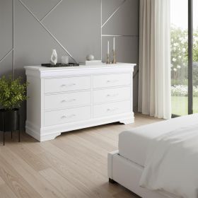 59" White Solid Wood Six Drawer Double Dresser with LED