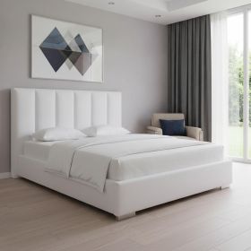 Queen White Upholstered Channel Tufted Velvet Bed Frame