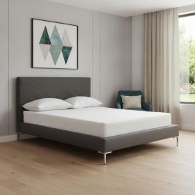 Queen Size Dark Grey Upholstered Faux Leather Bed Frame