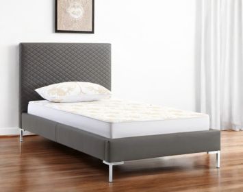 Twin Size Dark Grey Upholstered Faux Leather Bed Frame