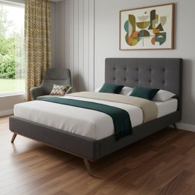 Gray and Brown Wood And Tufted Polyester King Bed Frame