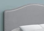 Gray Faux Leather Upholstered Camelback Full Headboard With Nail Head Trim