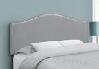 Gray Faux Leather Upholstered Camelback Full Headboard With Nail Head Trim