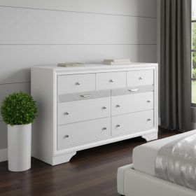 63" White Manufactured Wood Nine Drawer Triple Dresser