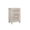 30" Distressed White One Drawer Carved Floral Solid Wood Nightstand