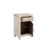 30" Distressed White One Drawer Carved Floral Solid Wood Nightstand