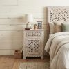 30" Distressed White One Drawer Carved Floral Solid Wood Nightstand