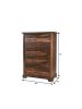 36" Dark Brown Solid Wood Five Drawer Chest