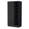 71" Black Wood Two Door Single Drawer Combo Dresser