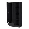 71" Black Wood Two Door Single Drawer Combo Dresser