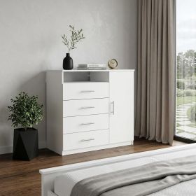35" White Wood Four Drawer Combo Dresser
