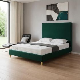 Hunter Green Solid Wood Queen Upholstered Velvet Bed
