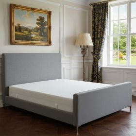 Gray Solid Wood King Upholstered Linen Bed