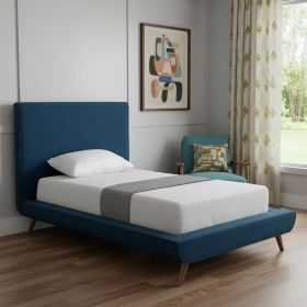 Denim Blue Solid Wood Twin Upholstered Linen Bed