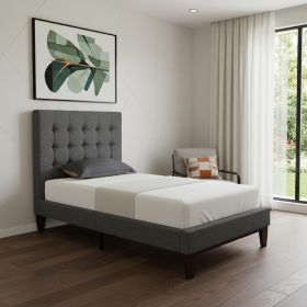 Light Gray Solid Wood Full Tufted Upholstered Linen Bed