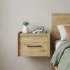 10" Beige One Drawer Faux Wood Floating Nightstand